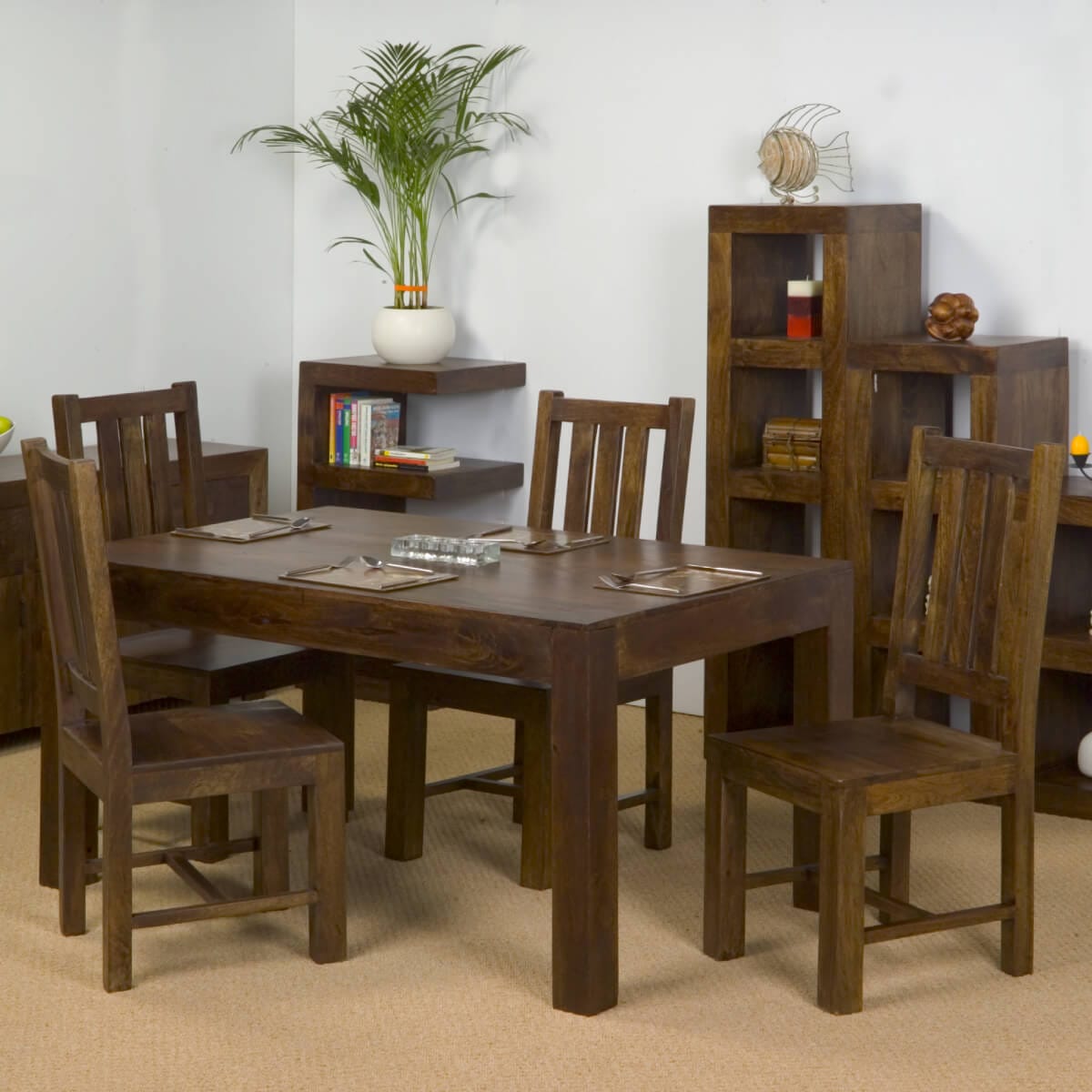 Dakota Small Mango Wood Dining Table With Chairs Or Bench 120Cm - Image 2