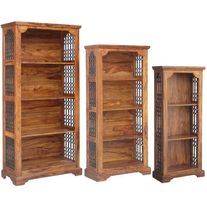 Ganga Ring Jali Set 3 Bookcases Solid Sheesham Wood-Rj3Bc - Packmans Furniture