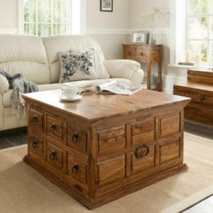 Ganga Sheesham 6 Drawer Box Chest Coffee Table 80x80x45cm