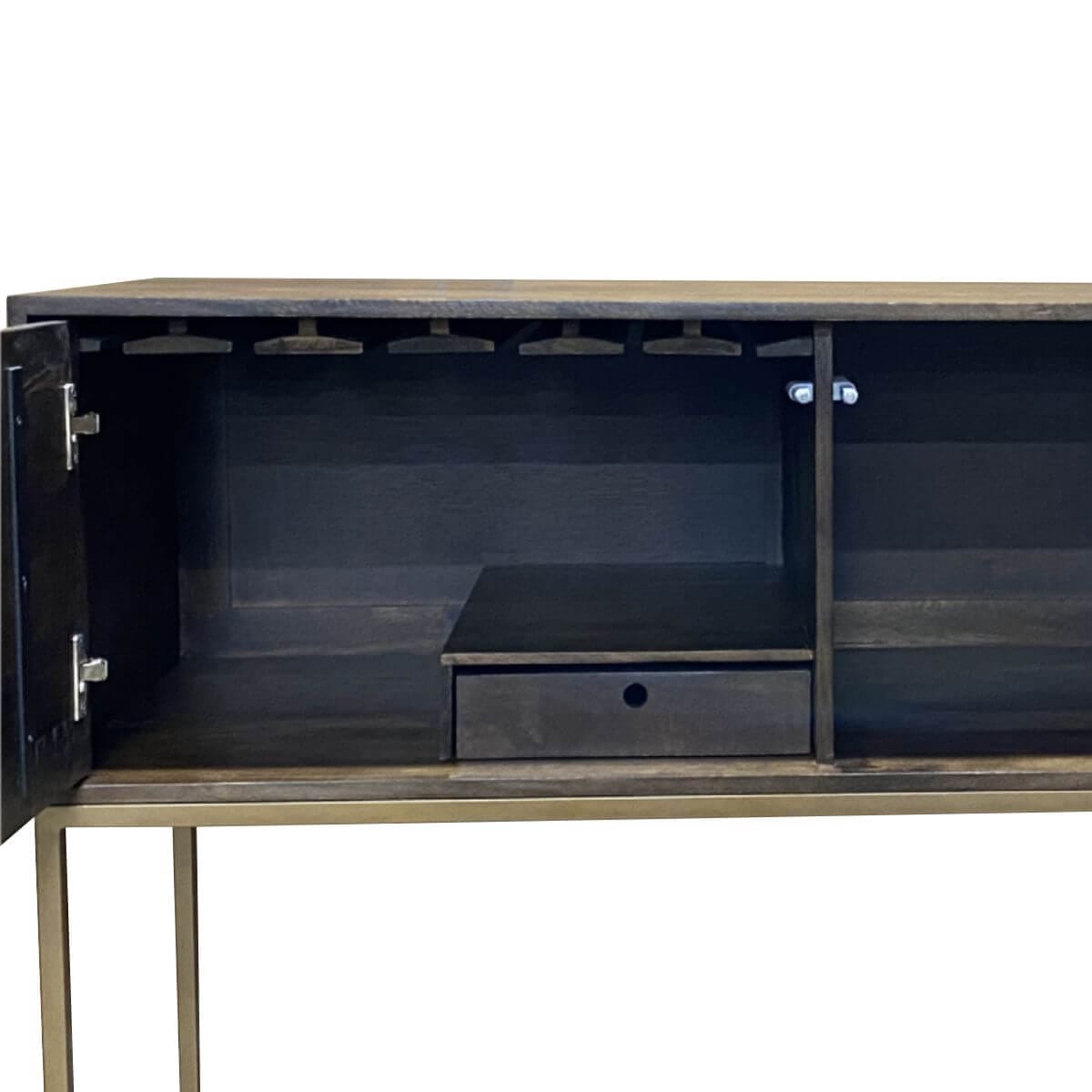 Golden Gem Dark Mango Wood Bar Unit Internal Drawer