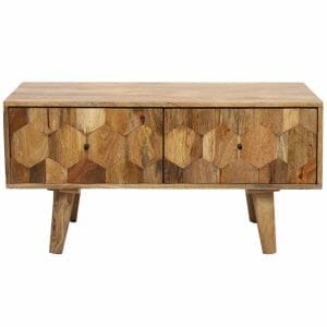 Hexagonal Light Mango 2 Drawer Coffee Table 50x90cm - Packman's Furniture