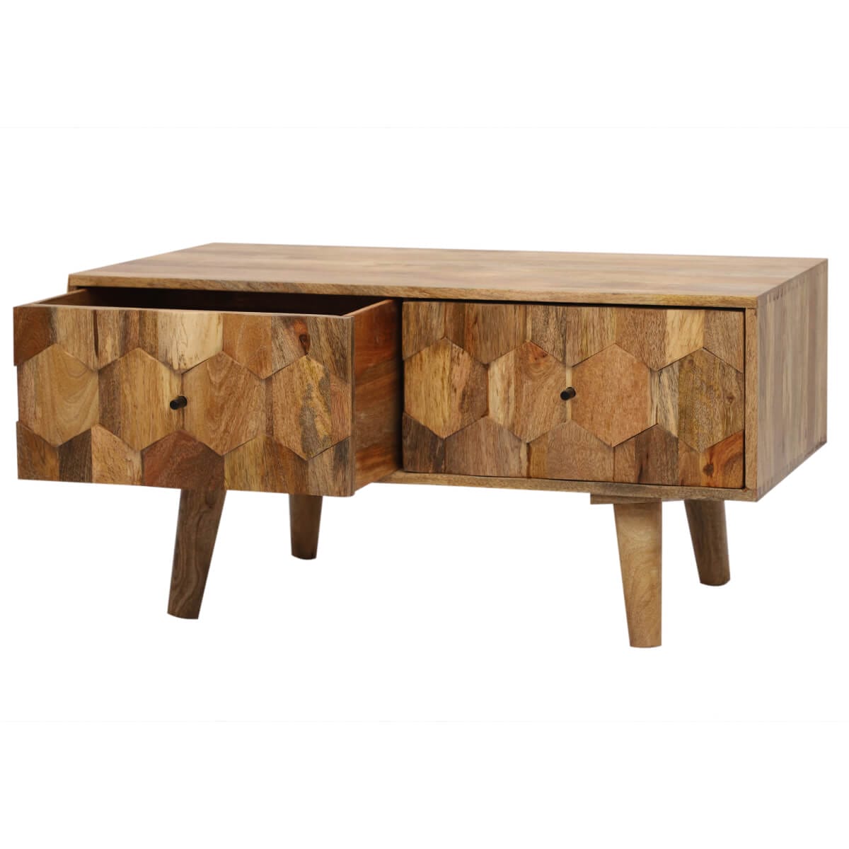 Hexagonal Light Mango 2 Drawer Coffee Table 50X90Cm - Image 5