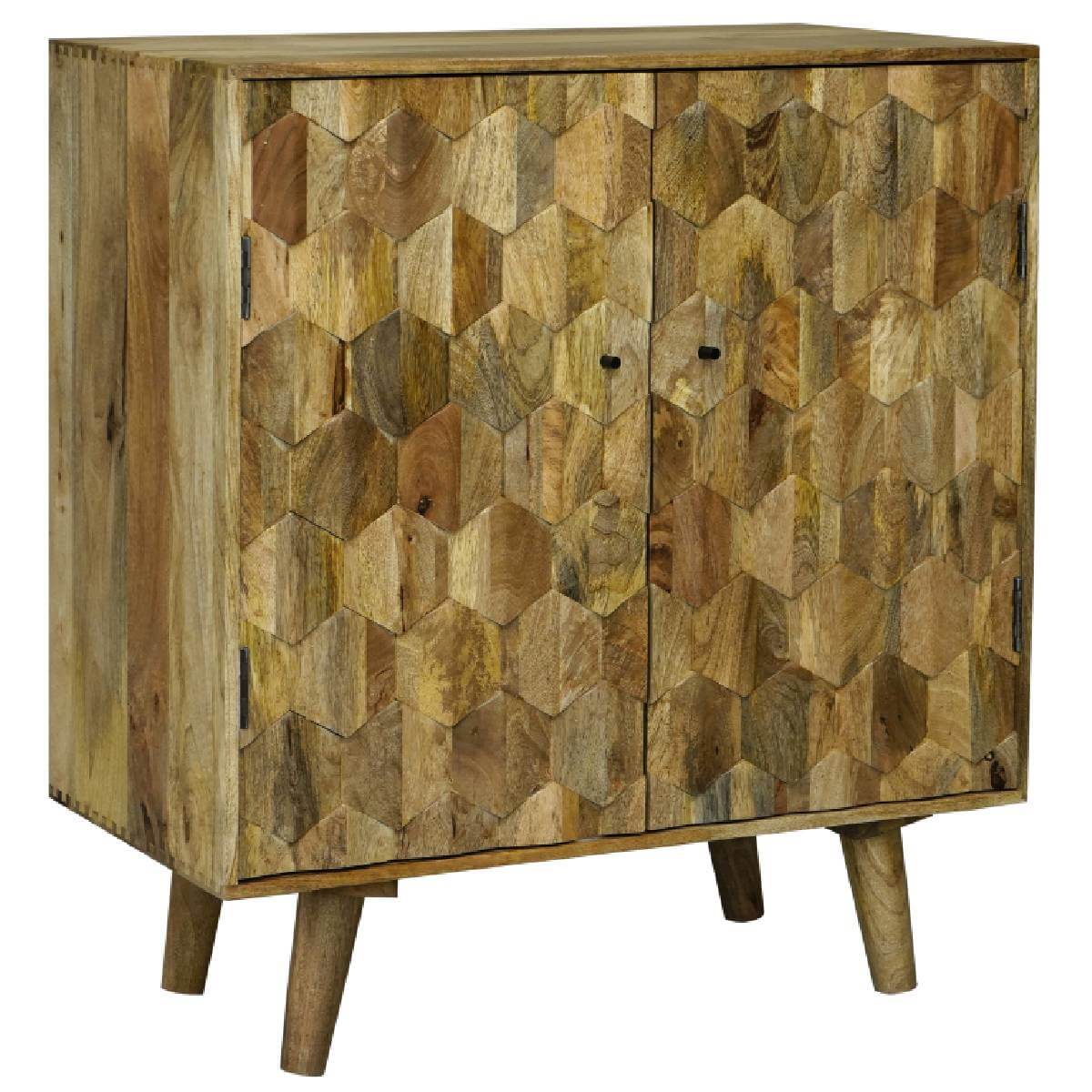 Hex-101-Hexagonal Retro Vintage 2 Door Small Sideboard Mango Wood - Packmans Furniture