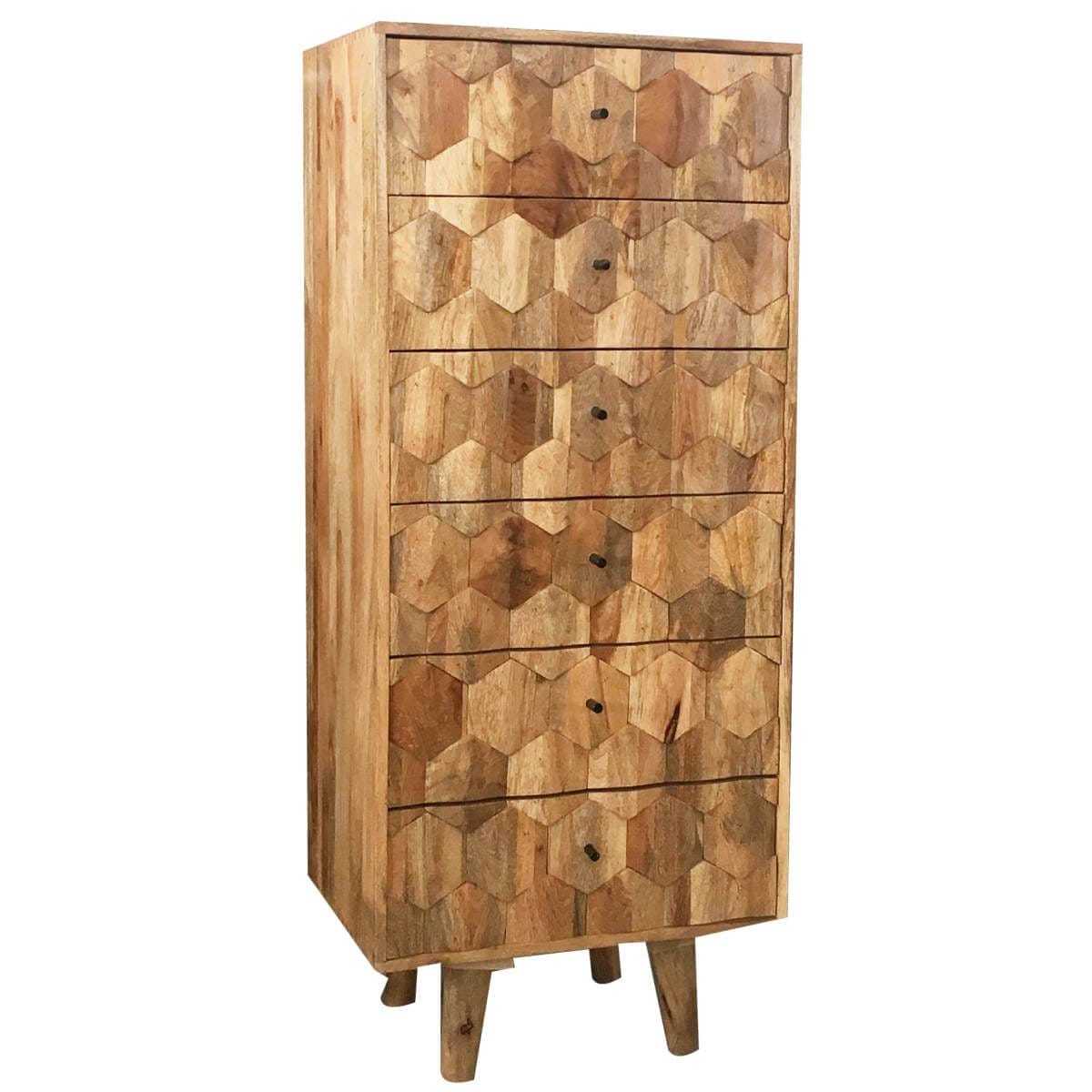 Hexagonal Light Mango 6 Drawer Tall Chest-Hex-103 - Packmans Furniture