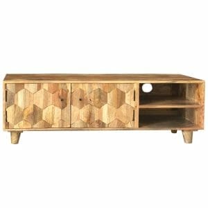 Hexagonal Light Mango Wood Plasma Tv Unit-hex-104 - Packmans Furniture