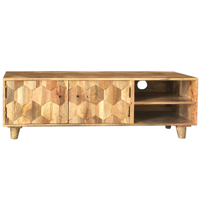 Hexagonal Light Mango Wood Plasma Tv Unit-Hex-104 - Packmans Furniture
