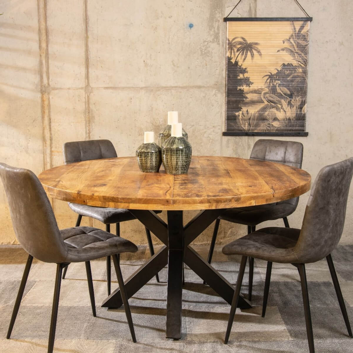 Tempest Industrial Round Cross Leg Dining Table 100X100Cm - Image 4