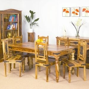 Jali Light Sheesham Large Dining Table With Chairs 90x175cm - Packman's Furniture