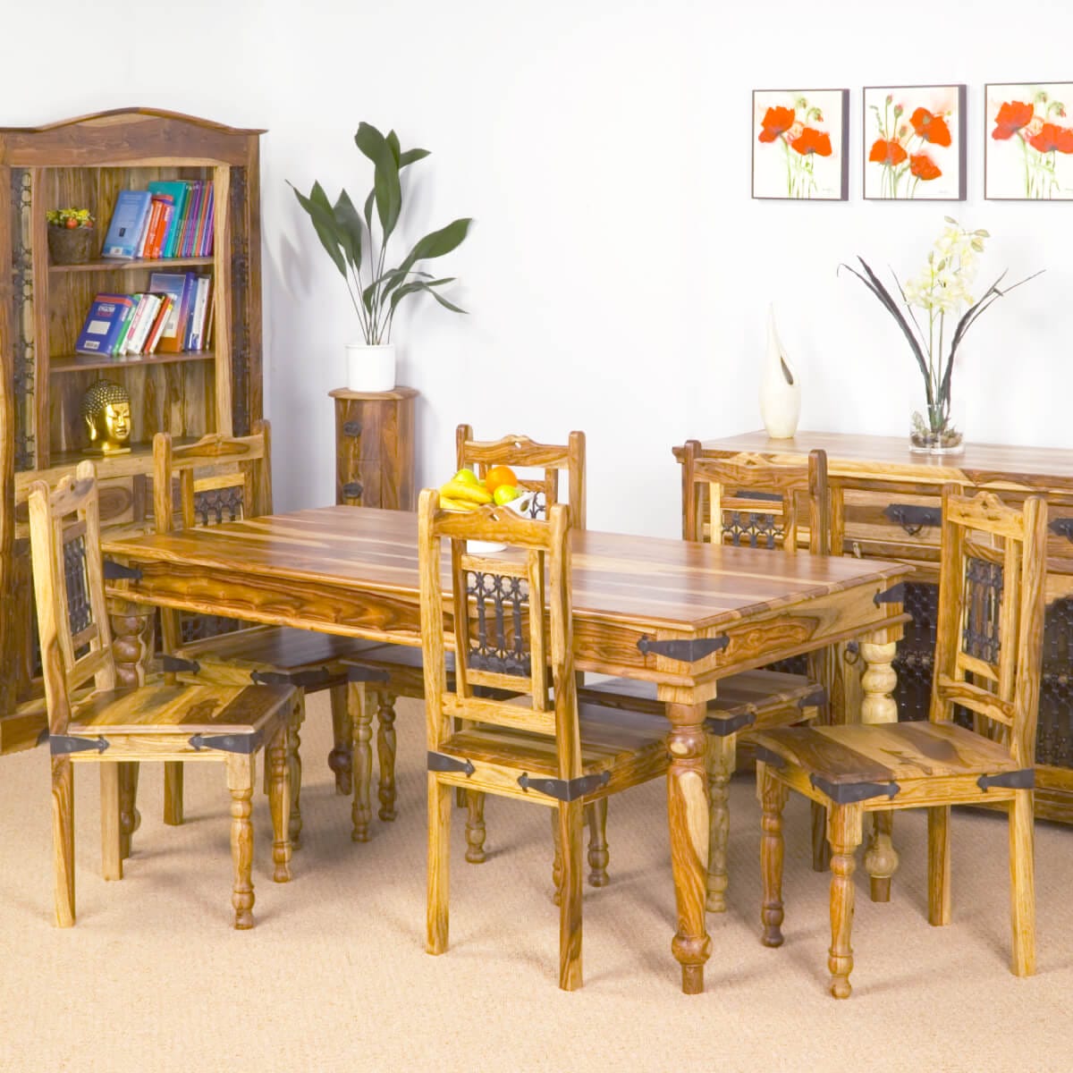 Jali Light Sheesham Large Dining Table With Chairs 90X175Cm - Packman'S Furniture