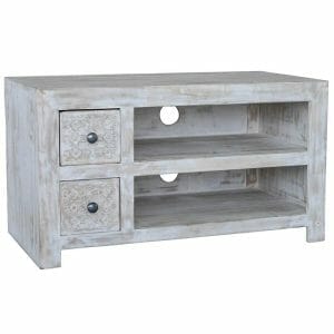 Mandi White Washed Mango Wood Small Tv Unit 90cm-man-908 - Packmans Furniture