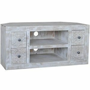 Mandi White Washed Mango Corner Tv Unit 108cm