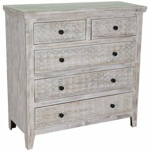 Mandi White Washed Mango 5 Drawer Chest Of Drawers 45x93x75cm - Packmans Furniture