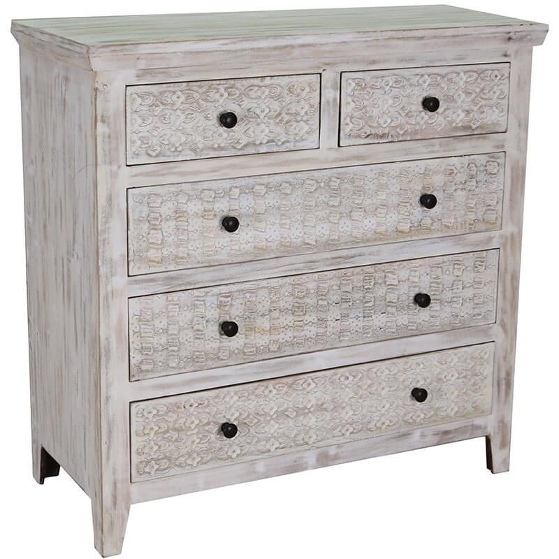 Mandi White Washed Mango 5 Drawer Chest Of Drawers 45X93X75Cm - Packmans Furniture