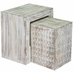Mandi White Washed Mango Cube Nest Of 2 Tables 35x50x54cm-man-907 - Packmans Furniture