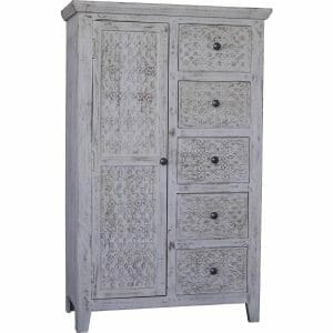 Mandi White Washed Mango Wood Almirah 41x85x135cm