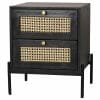 Black Painted Bedside With Rattan Screen In Drawer Fronts