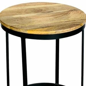 Rav-1235-ravi Industrial Iron Base Round Stool Small Solid Mango Wood - Packmans Furniture