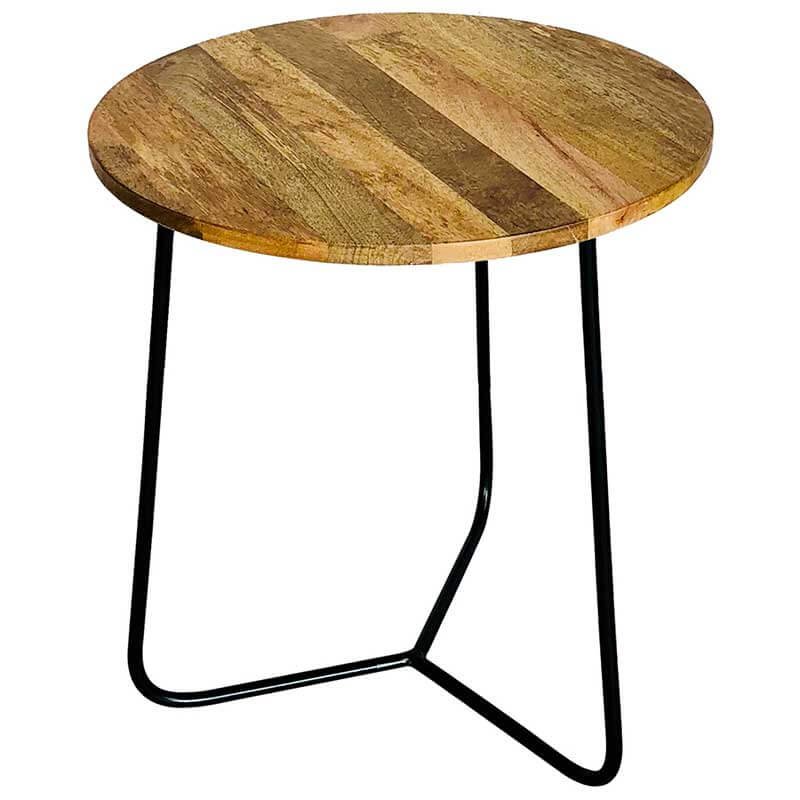 Ravit Industrial 45Cm Round Iron Leg Mango Top Side Table-Rav-1219 - Packmans Furniture