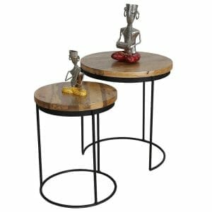 Ravit Industrial Iron Round Nest Of 2 Tables 43x43cm Mango Wood-rav-1229 - Packmans Furniture