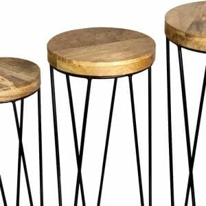 Rav-1232-ravi Industrial Iron Stools Set Solid Mango Wood - Packmans Furniture