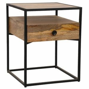 Ravit Industrial Mango 1 Drawer Side Table 36x36x50cm - Packman's Furniture