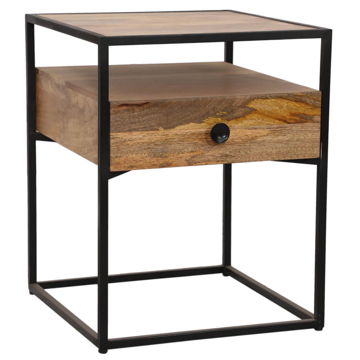Ravit Industrial Mango 1 Drawer Side Table 36X36X50Cm - Packman'S Furniture