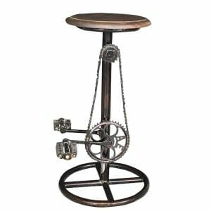 Wow Black Upcycled Bicycle Stool Brown Wood Seat-sa-8237-a - Packmans Furniture