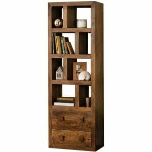 Yoga008-yoga Tall Bookcase With 2 Drawers Walnut Colour Mango Wood - Packmans Furniture