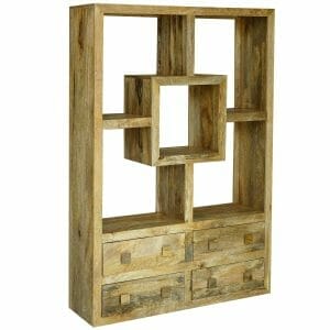 Yoga007-l-yoga Straight Bookcase With 4 Drawers Light Mango Colour Solid Wood - Packmans Furniture